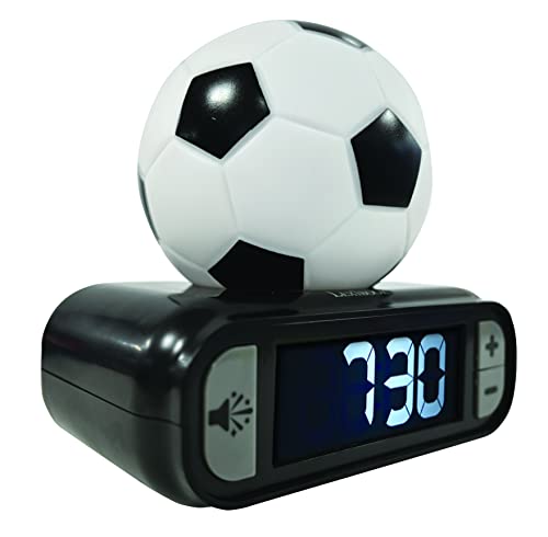 Lexibook - Reloj Despertador Digital de balón de fútbol con luz Nocturna, repetición de Alarma, Reloj, balón de fútbol Luminoso, Color Negro - RL800FO