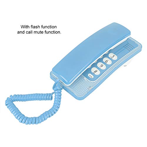 Línea telefónica con Cable, línea de Escritorio montada en la Pared Sin Pantalla de identificación de Llamada/Silencio de Llamada/última Llamada Rellamada/Soporte de línea telefónica (Azul)
