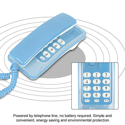 Línea telefónica con Cable, línea de Escritorio montada en la Pared Sin Pantalla de identificación de Llamada/Silencio de Llamada/última Llamada Rellamada/Soporte de línea telefónica (Azul)
