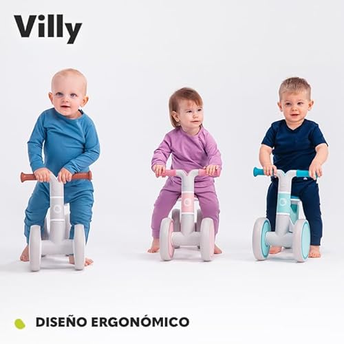 lionelo VILLY Bicicleta de Equilibrio Ligera, Correpasillos para bebés 4 Ruedas de 1 a 3 años (hasta 30 kg), Amortiguación Delantera, Asiento ergonómico, Regalo para niñas y niños (Turquoise)