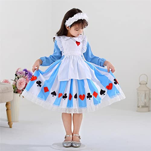 Lito Angels Disfraz Vestido de Alicia en el pais de las con Delantal Blanco y Diadema para Niña Pequeñas Talla 6-7 años, Azul