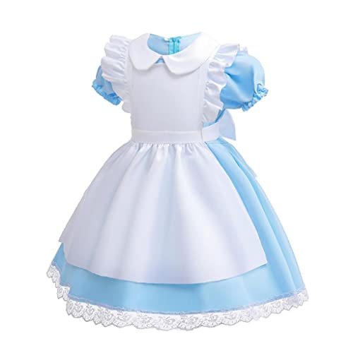 Lito Angels Disfraz Vestido de Alicia en el País de las Maravillas con Delantal Blanco y Aro de Pelo para Niñas Talla 6-8 años, Azul (Número de etiqueta 130)