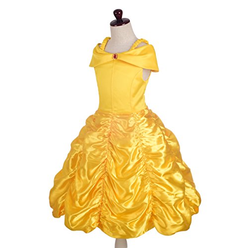 Lito Angels Vestido de Princesa Belle Disfraz la Bella y la Bestia con Corona y Accesorios para Niñas Talla 10-11 Años, Amarillo 077