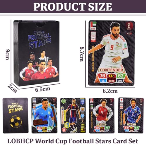 LOBHCP Tarjeta de Estrella de Fútbol de La Copa Mundial 2022/23, 55 Piezas Tarjetas de Colección de Estrellas de Fútbol,Tarjetas coleccionables Toy Card, para Fanáticos,Niños,Adolescentes y Adultos