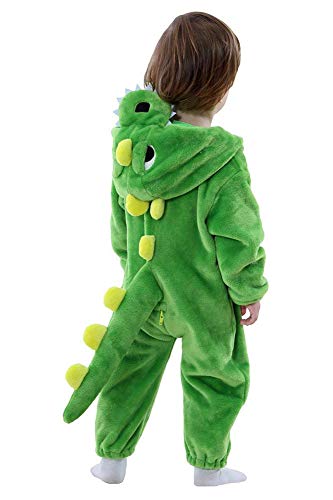 LOLANTA Disfraz de Dinosaurio Bebé, Peleles de Manga Larga de Peluche con Capucha(Verde,2-3 años