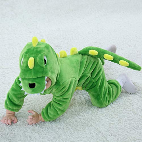LOLANTA Disfraz de Dinosaurio Bebé, Peleles de Manga Larga de Peluche con Capucha(Verde,2-3 años