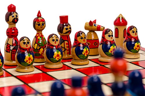Lovely Matryoshka - Juego de ajedrez Decorativo de Madera Pintado a Mano de 42 cm (Rojo)