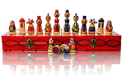Lovely Matryoshka - Juego de ajedrez Decorativo de Madera Pintado a Mano de 42 cm (Rojo)