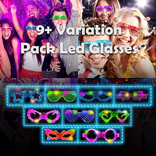 lumous rola 12 lentes LED luminosos que brillan en la oscuridad, lentes intermitentes para, rave, EDM, Halloween RB01, suministros para fiesta de cumpleaños (corazón, 12 unidades)