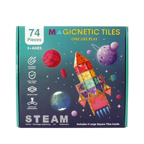 Magicnetic - Premium Bloques de Construcción Magnéticos 3D Niños 74 Piezas - Aprobado por Steam - Construcciones Magnéticas Niños a Partir de 3 Años - Creatividad Juguetes Educativos