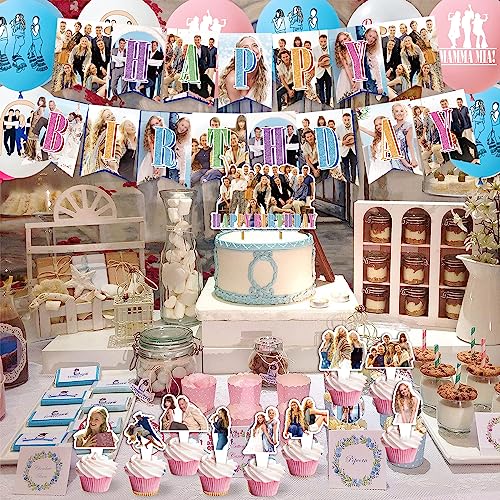 Mamma Mia,Decoraciones de fiesta de cumpleaños Mamma Mia Suministros de fiesta de cumpleaños Pancarta de feliz cumpleaños, decoración de pasteles, decoración de cupcakes para fiesta de cumpleaños