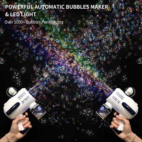 Máquina de Burbujas Recargable para Niños,Pistola Burbujas Totalmente Automática con Función de Luz y Contenedor,Bubble Maker Juguetes para Niños al Aire Libre para Jugar en el Jardín,Cumpleaños,Boda