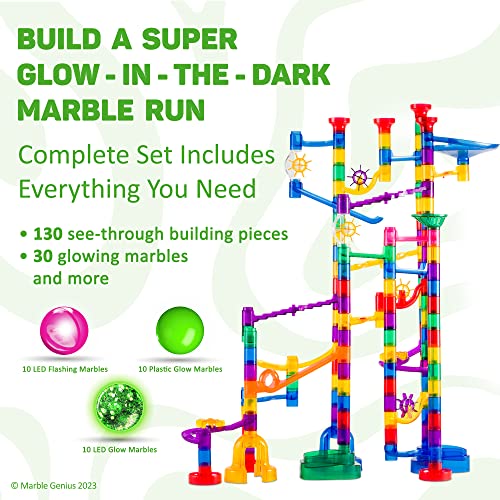 Marble Genius Marble Glow Pista de Carreras Que Brilla en la Oscuridad (200 pzas) Bloques de construcción CTIM, Acceso a App de Instrucciones y Manual a Todo Color, Gran Regalo para niños, superset