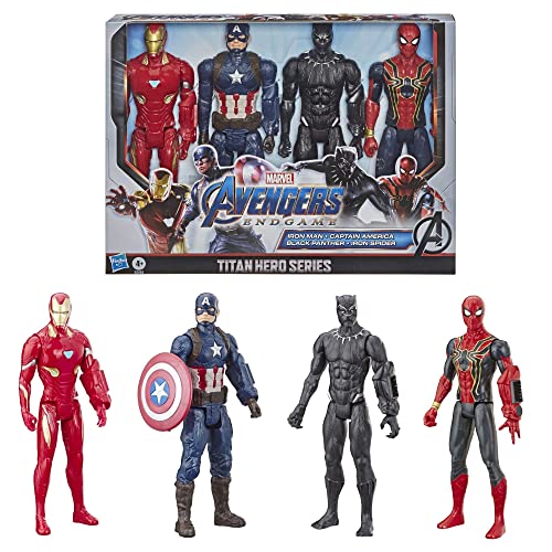 Marvel Avengers Endgame Titan Hero Series - Figuras de acción de 12 pulgadas Capitán América, Iron Spider, Black Panther y Iron Man (4 figuras de acción)