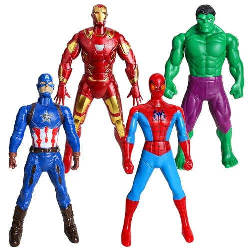 Marvel Avengers Figura, Avengerse Anime Figuras, Set de 4 Figuras Marvel Legends de 18cm, Avengers Muñeca Coleccionable Modelo, Superheroes Juguetes Hulk, Spiderman, Iron Man, Capitán América
