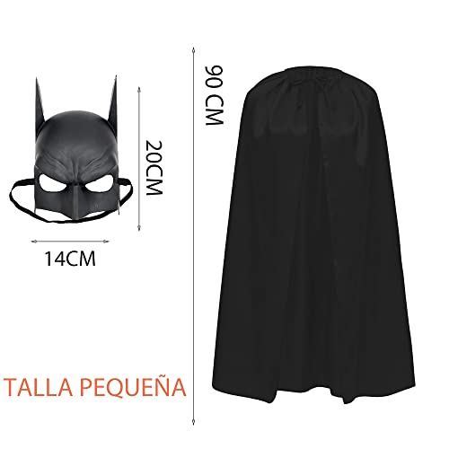 Máscara Batman y Capa Negra para Disfraz de Superheroe Adulto y Niños (Talla Niños/Capa 90cm)