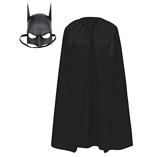 Máscara Batman y Capa Negra para Disfraz de Superheroe Adulto y Niños (Talla Niños/Capa 90cm)