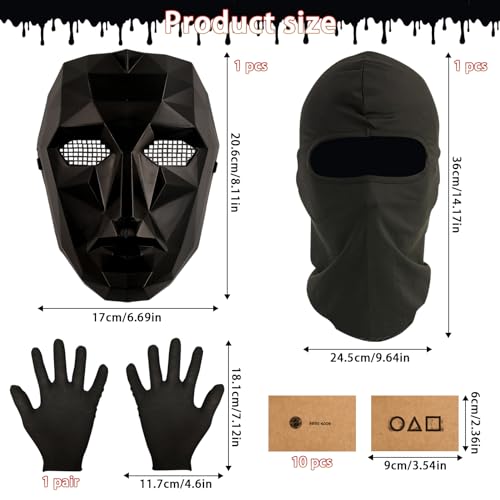 Máscara de Halloween, máscara de juego, pasamontañas, guantes negros, 10 cartas de juego, máscara de juego coreano, máscara de cara, para Halloween, carnaval y disfraz para hombre, mujer y niños