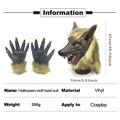 Máscara de Látex de Lobo con Garras de Lobo, Casco de Lobo + Guantes de Lobo para Cosplay, Juegos de Fiesta, Regalo Divertido para Mardi Gras, Mardi Gras y Disfraz de Halloween