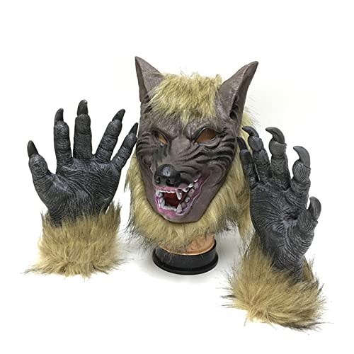 Máscara de Látex de Lobo con Garras de Lobo, Casco de Lobo + Guantes de Lobo para Cosplay, Juegos de Fiesta, Regalo Divertido para Mardi Gras, Mardi Gras y Disfraz de Halloween