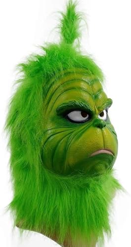 Máscara de látex de monstruo verde para Navidad, Halloween, de lujo, de felpa, cabeza completa, para comedia, fiesta, ladrón y cosplay