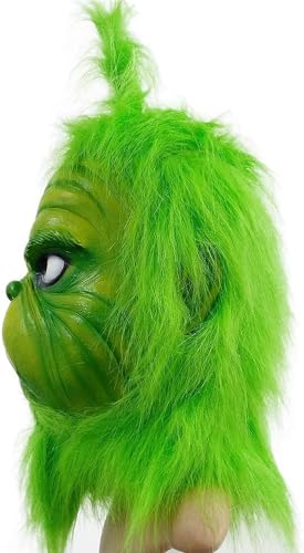 Máscara de látex de monstruo verde para Navidad, Halloween, de lujo, de felpa, cabeza completa, para comedia, fiesta, ladrón y cosplay