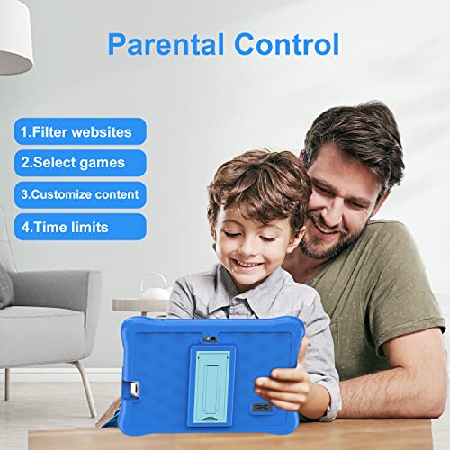 MASKJET Tablet Infantil de 7 Pulgadas HD Display Android 11 Tablet para niños pequeños Educar Tablet con WiFi Bluetooth Dual Cámara Niños Tablet 2 GB + 16 GB Protección Infantil (Azul)