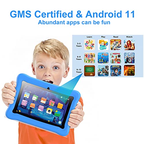 MASKJET Tablet Infantil de 7 Pulgadas HD Display Android 11 Tablet para niños pequeños Educar Tablet con WiFi Bluetooth Dual Cámara Niños Tablet 2 GB + 16 GB Protección Infantil (Azul)