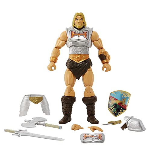Masters of the Universe Eternia He-Man con armadura de batalla Figura de acción articulada con accesorios, juguete +4 años (Mattel HDR45)