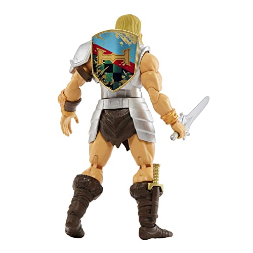 Masters of the Universe Eternia He-Man con armadura de batalla Figura de acción articulada con accesorios, juguete +4 años (Mattel HDR45)