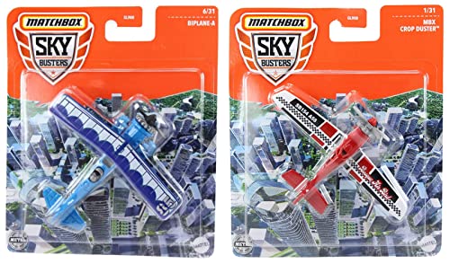 Matchbox Sky Busters - Paquete de 2 modelos fundidos a presión, biplane-A y MBX Crop Duster