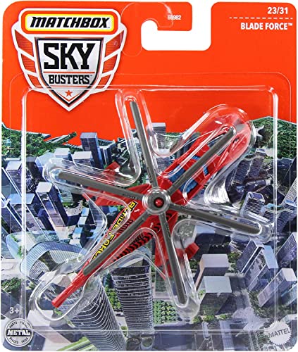 Matchbox Sky Busters Paquete de 4 modelos fundidos a troquel con temática de horizonte de la ciudad, plumero de cosechas, helicóptero de la fuerza de la hoja, Boeing 7478 Intercontinental y
