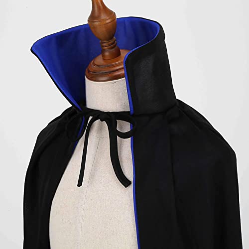 maxToonrain Capa reversible negra y azul para adultos y niños, capa de Pascua, Halloween, Navidad, disfraz de vampiro, bruja, mago, juego de rol (120 cm, cuello alto)