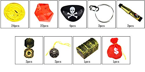 mciskin Artículos de Fiesta Pirata y Paquete de Juguetes de Favor de Pirata,Kit Completo de 60 Piezas con cofres del Tesoro Piratas temáticos