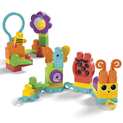 MEGA Bloks Tren oruga 30 bloques sensoriales de construcción, juguete +1 año (Mattel HKN44)