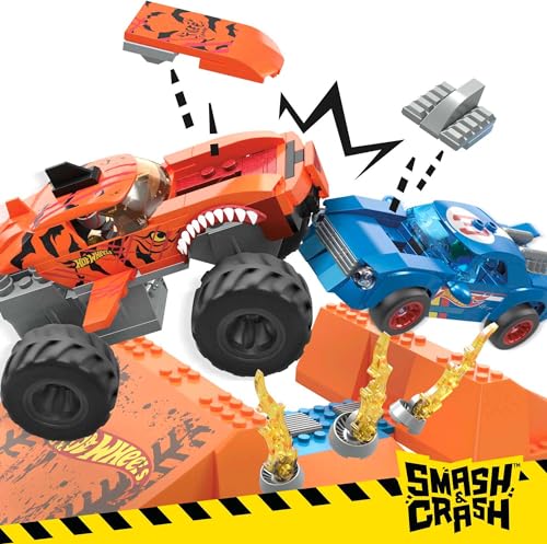 MEGA Construx Hot Wheels Monster Trucks Pista Tiger Shark Coches con set de juego de bloques de construcción con accesorios, juguete +5 años (Mattel HKF88)