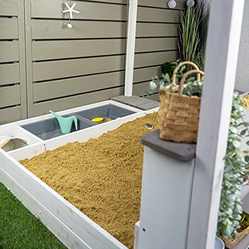 Meppi Arenero con techo y banco de venta blanco/gris de madera resistente a la intemperie – Sandkiste/Sandbox