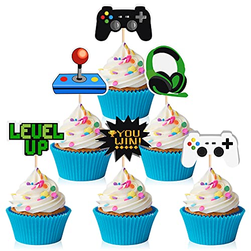 MIAHART 60 piezas de temas de videojuegos para tartas, 6 estilos, selecciones para cupcakes, decoraciones para niños, juegos, cumpleaños, fanáticos, favores de fiesta