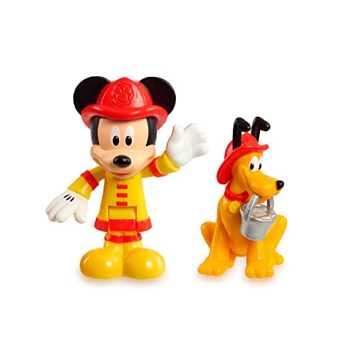 Mickey & Minnie-Coche de Bomberos,set de juguete con vehículo y 2 figuras articuladas,camión de bomberos con escalera extensible,sonidos y luces,y los personajes Mickey Mouse y Pluto,Famosa (MCC00000)