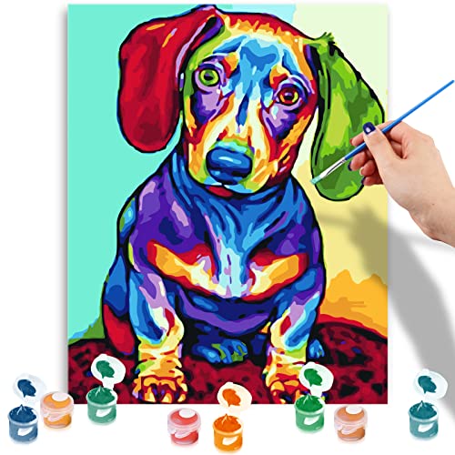 MILEADER Pintura por Números Animales para Adultos, DIY Pintura al óleo Pintar por Numeros Kits sobre Lienzo con Pinceles, Perro Colorido 16 * 20 Pulgadas Sin Marco