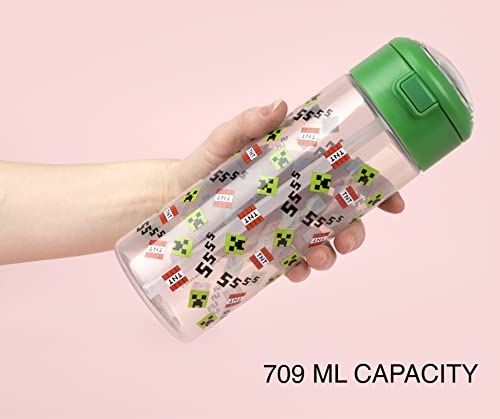 Minecraft - Botella de agua de plástico con pajita - Green SSS - Botella de agua para niños de videojuegos - 700 ml - Regalos Mercancía oficial