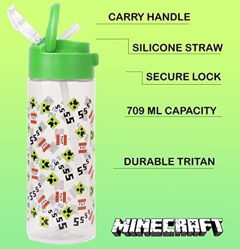 Minecraft - Botella de agua de plástico con pajita - Green SSS - Botella de agua para niños de videojuegos - 700 ml - Regalos Mercancía oficial