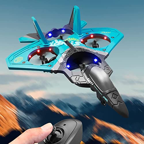 MING ZHEN V17 Jet Fighter Stunt RC Airplane, Avión De Control Remoto con 360 ° Stunt Spin Remote and Light, 2.4GHz 4 CH Remote Control Airplane, Fighter Plane Glider Airplane Hobby Toy Gifts (Blue)
