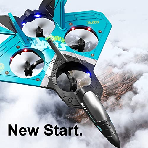 MING ZHEN V17 Jet Fighter Stunt RC Airplane, Avión De Control Remoto con 360 ° Stunt Spin Remote and Light, 2.4GHz 4 CH Remote Control Airplane, Fighter Plane Glider Airplane Hobby Toy Gifts (Blue)