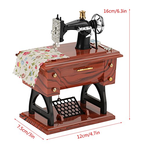 Mini caja de música para coser Música retro Máquina vintage Joyas Regalo maravilloso para el día de la madre Cumpleaños de la abuela Decoración de mesa mecánica Decoración Escritorio Aspecto musical