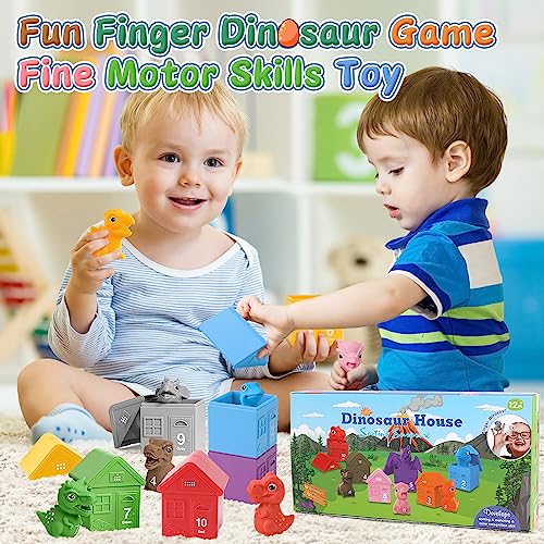 Mini Tudou Juguetes Montessori 1,2,3 años,20 Piezas Dinosaurios Juguetes con Marionetas de Dedo & Bebe Juguetes Apilables,Conteo Juguetes para Niños Regalos para bebés
