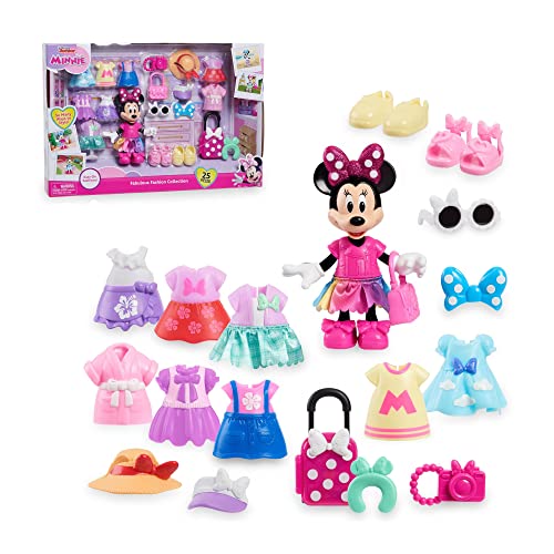 Minnie - Fashion Set + Fashion Doll, muñeca Minnie Mouse de 15 cm articulada con 25 piezas de ropa y accesorios para vestirla y jugar con ella, para niñas y niños a partir de 3 años, Famosa (MCN30000)