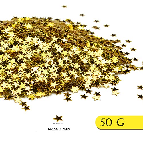 MIVAIUN 50g Confeti de Estrella Dorado, Confeti Metálico de Mesa Lentejuelas, Confeti Estrellas de Lámina Metálica Brillo Resplandeciente, Confeti de Papel Metálico Decoración de Fiesta Navidad