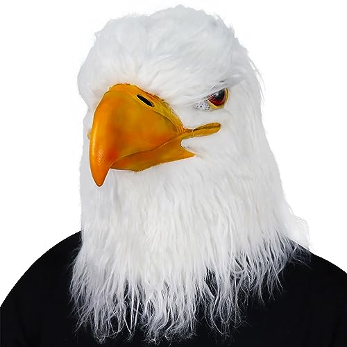 molezu Máscara de águila blanca, máscara de águila con boca abierta, máscara de látex Novelty Hawk, máscara para pájaros, cosplay de fiesta para adultos