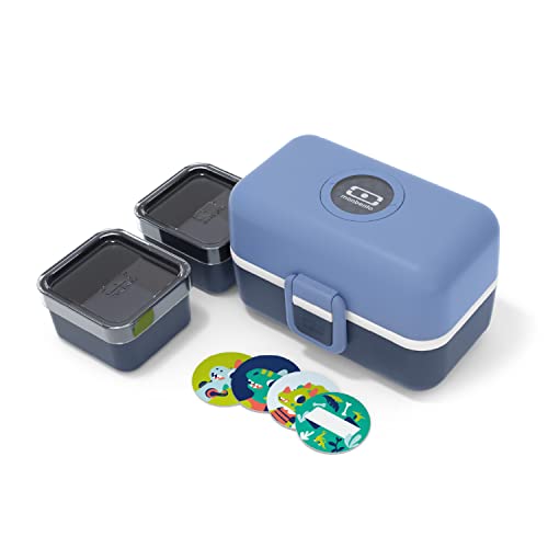 monbento - Fiambrera Infantil MB Tresor Infinity - Lonchera para Niños 3 Compartimientos - Caja de Merienda - Ideal Escuela/Parque - Sin BPA - Segura y Duradera - Azul